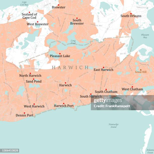 ma barnstable harwich vector road map - brewster massachusetts stock illustrations
