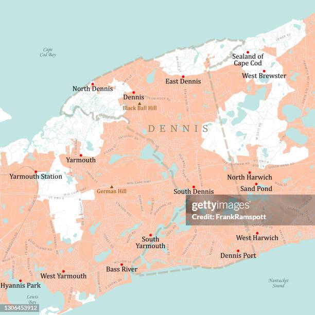 ma barnstable dennis vector road map - cape cod stock illustrations