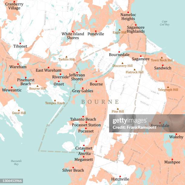 ma barnstable bourne vector road map - sandwich massachusetts stock illustrations