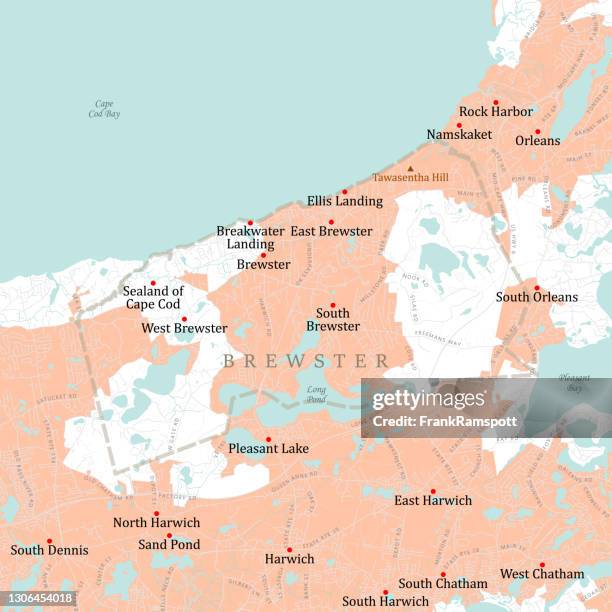 ma barnstable brewster vector road map - brewster massachusetts stock illustrations
