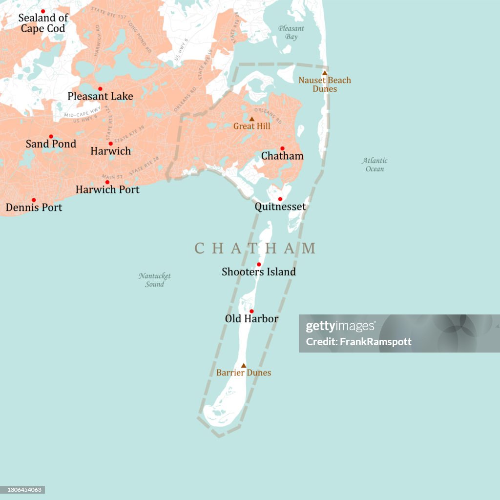 MA Barnstable Chatham Vector Road Map