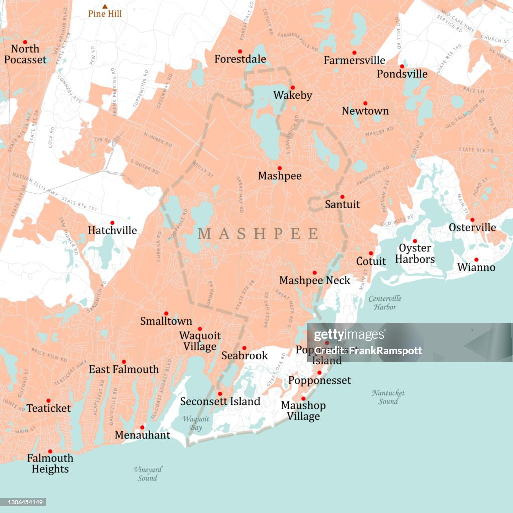 MA Barnstable Mashpee Vector Road Map