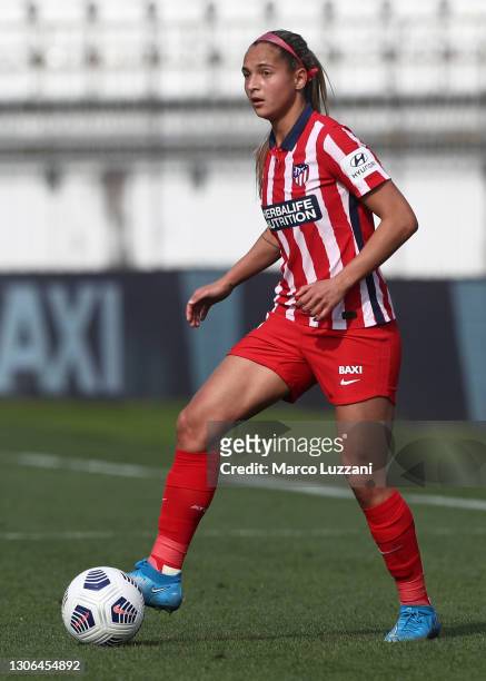 Deyna Castellanos of Atletico Madrid in action during the Women's UEFA Champions League Round of 16 match between Atletico Madrid and Chelsea FC...