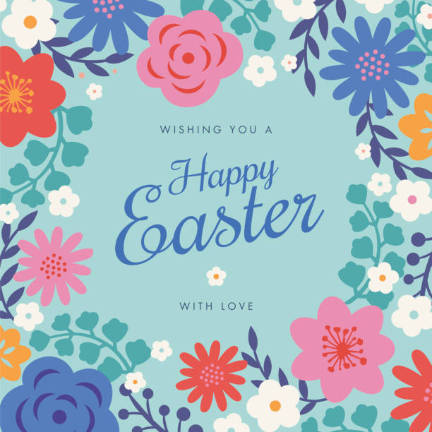 easter card with flowers frame. - spring background stock illustrations