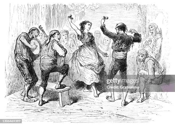 ilustrações de stock, clip art, desenhos animados e ícones de spanish woman dancing the jota aragonese dance 1867 - aragon