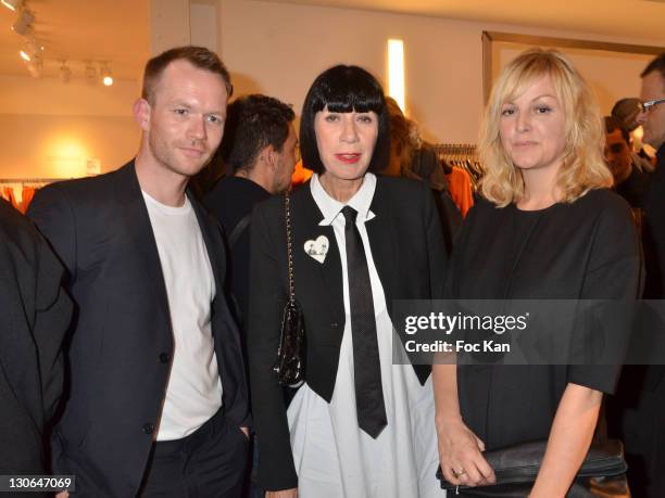 Fashions designers Martin Anderson from Cos, Chantal Thomas and Karin Gustafsson From Cos attend the Cos Shop Opening Party at Cos Rue Montmartre on...