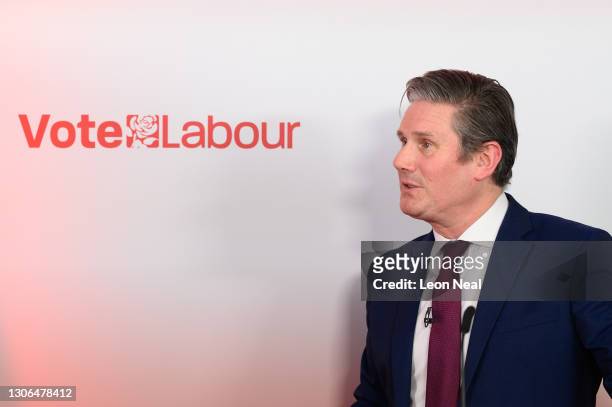 Labour Party Leader Sir Keir Starmer launches the party's local election campaign during a speech at the Labour Party headquarters on March 11, 2021...