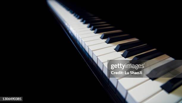piano and piano keyboard with black backgrounds. - piano key stock pictures, royalty-free photos & images