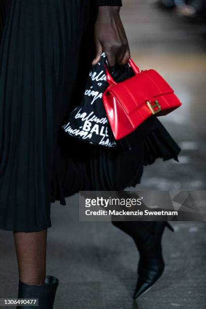 Model showcases designs by Balenciaga during the Gala Runway at Melbourne Fashion Festival at National Gallery of Victoria on March 11, 2021 in...
