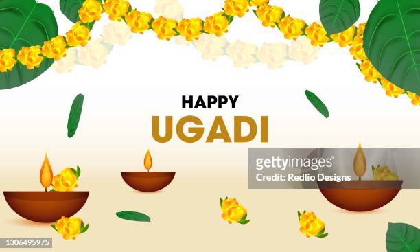 glückliche ugadi grußkarte text. indische rand und band. bestandsabbildung - ugadi stock-grafiken, -clipart, -cartoons und -symbole