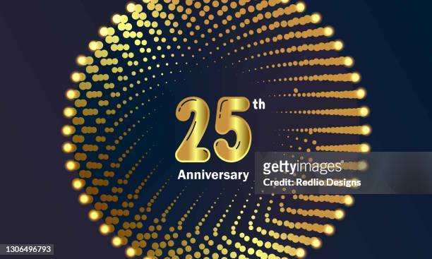 ilustraciones, imágenes clip art, dibujos animados e iconos de stock de fondo dorado de celebración del 25 aniversario - 25 years