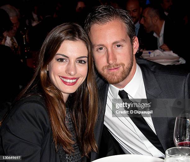 Actress Anne Hathaway and Adam Shulman attend the Empire State Pride Agenda's 20th Anniversary fall dinner at the Sheraton New York Hotel & Towers on...