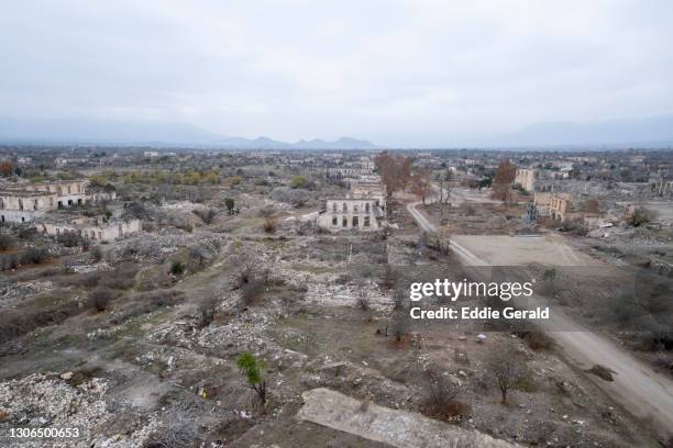 the abandoned city of agdam, azerbaijan - nagorno karabakh stock pictures, royalty-free photos & images