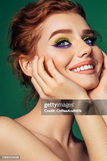 beautiful woman with bright make-up - beautiful woman lipstick stock pictures, royalty-free photos & images