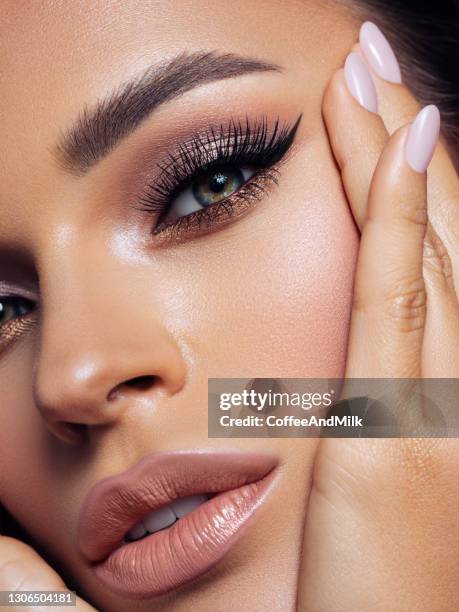 portrait of a beautiful woman with perfect make-up - long eyelashes stock pictures, royalty-free photos & images