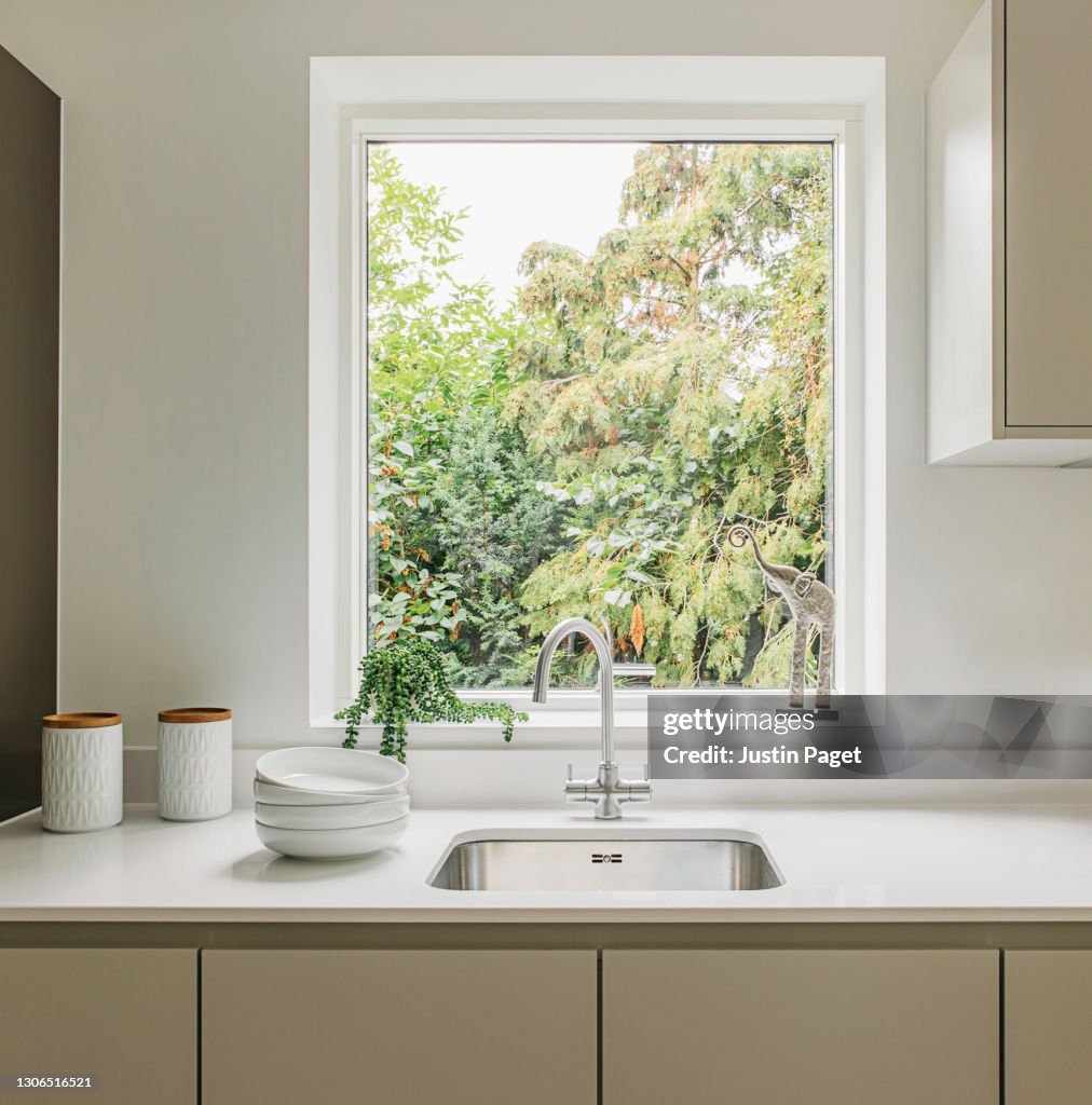 Kitchen sink with a nature view