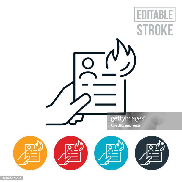 burning job resume thin line icon - editable stroke - flame icon editable stroke stock illustrations