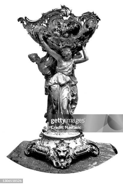 the royal porcelain , table conception - stone table stock illustrations
