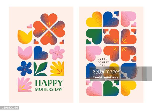 bildbanksillustrationer, clip art samt tecknat material och ikoner med glada mödrar dag gratulationskort - blomkorg