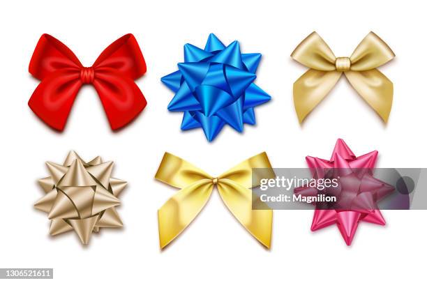 stockillustraties, clipart, cartoons en iconen met gift bows set vector - zijde