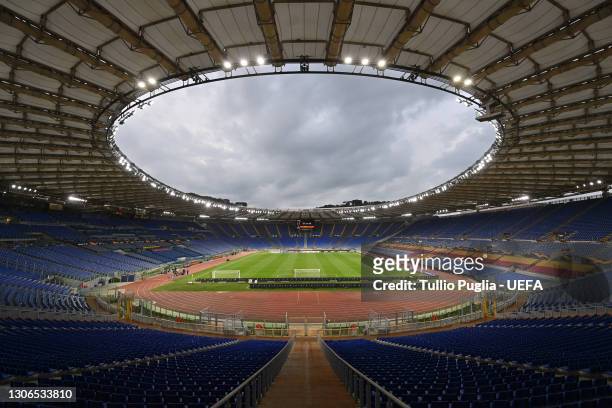 General view inside the stadium prior to the UEFA Europa League Round of 16 First Leg match between AS Roma and Shakhtar Donetsk at Olimpico Stadium...