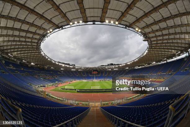 General view inside the stadium prior to the UEFA Europa League Round of 16 First Leg match between AS Roma and Shakhtar Donetsk at Olimpico Stadium...