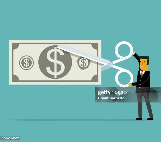 scissors cutting money - cutting costs stock illustrations