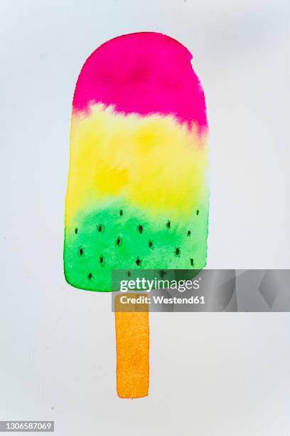 multi colored ice cream bar painted on white paper - speiseeis stock-grafiken, -clipart, -cartoons und -symbole