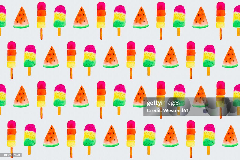 Watercolor painting of summer food on white paper