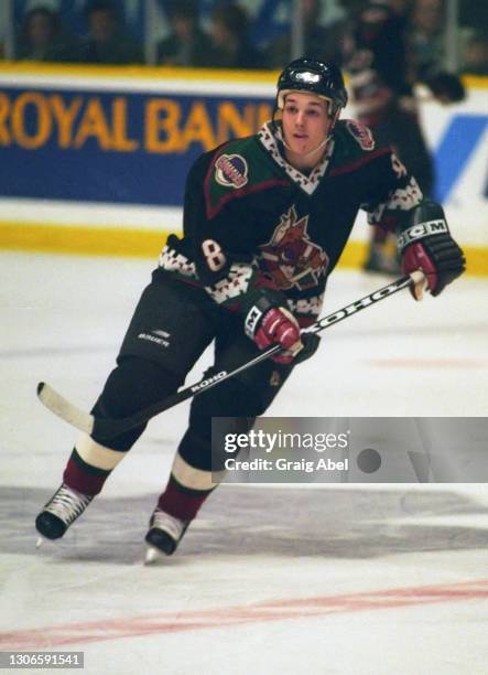 Daniel Briere of the Phoenix Coyotes skates against the Toronto Maple Leafs during NHL game action on December 16, 1998 at Maple Leaf Gardens in...