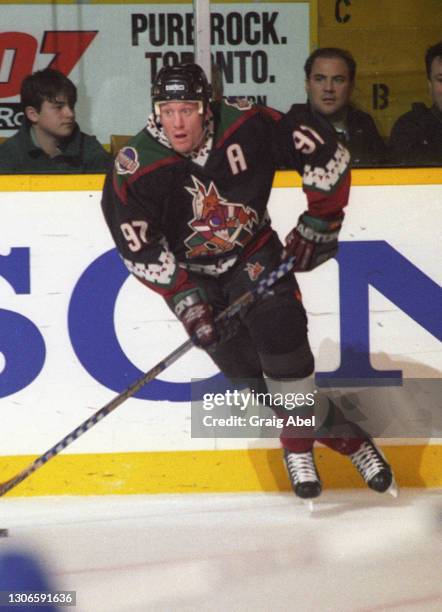 Jeremy Roenick of the Phoenix Coyotes skates against the Toronto Maple Leafs during NHL game action on December 16, 1998 at Maple Leaf Gardens in...