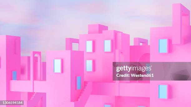 illustration of pink city - futuristic city stock illustrations