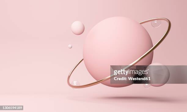 illustrazioni stock, clip art, cartoni animati e icone di tendenza di illustration of pink planet against colored background - 3d stars