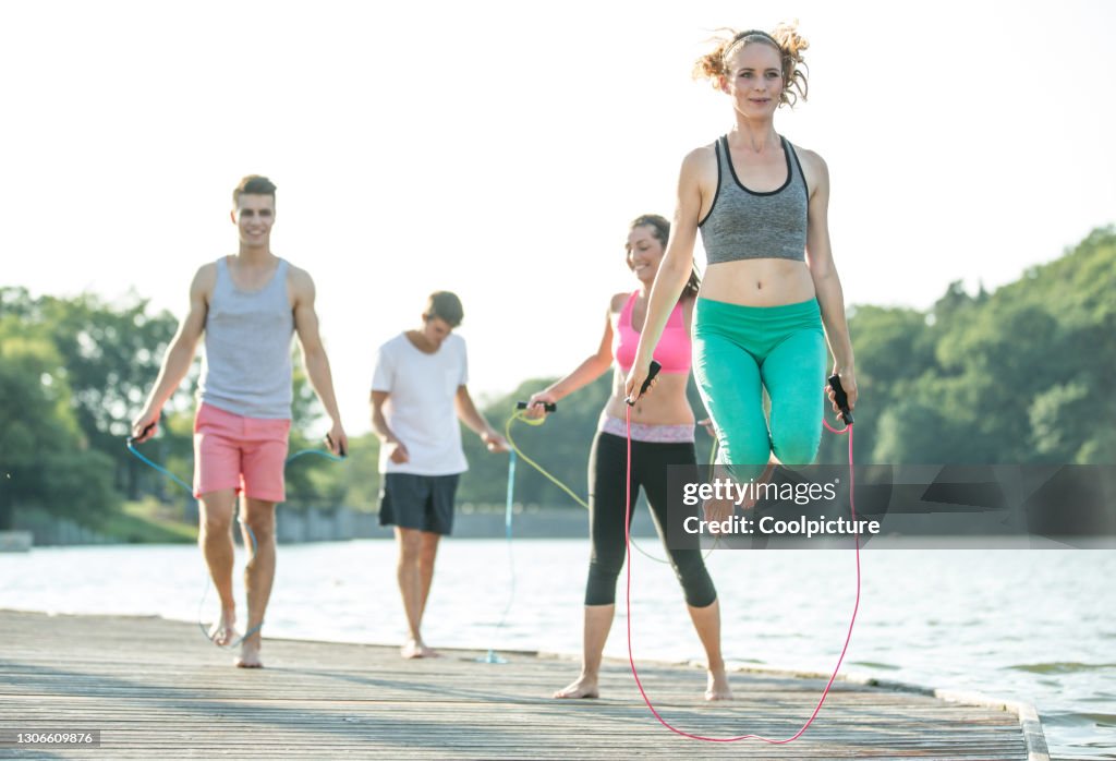 Young people exercising.