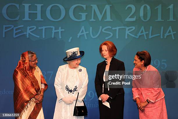 Bangladesh Prime Minister Sheikh Hasina, Queen Elizabeth II, Australian Prime Minister Julia Gillard, Trinidad and Tobago Prime Minister Kamla...