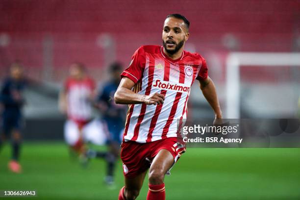 Youssef El Arabi of Olympiacos FC during the UEFA Europa League match between Olympiacos FC and Arsenal FC at Georgios Karaiskakisstadion on March...