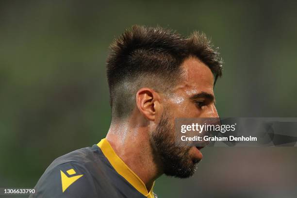 Beñat Etxebarria of Macarthur FC looks on during the A-League match between Melbourne City and Macarthur FC at AAMI Park, on March 12 in Melbourne,...