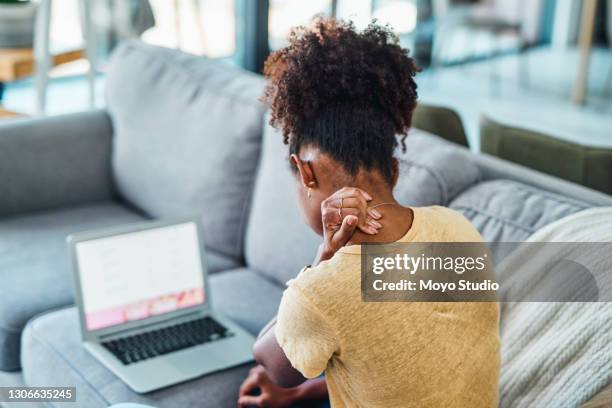 skip the sofa, use an ergonomic chair - injured woman stock pictures, royalty-free photos & images