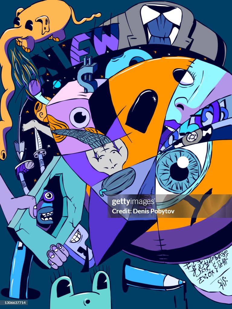 Illustration surréaliste de dessin animé des gribouillis.