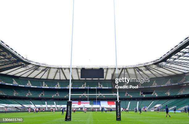 General view during the England Captain's Run ahead of their game against France in the Guinness Six Nations at Twickenham Stadium on March 12, 2021...