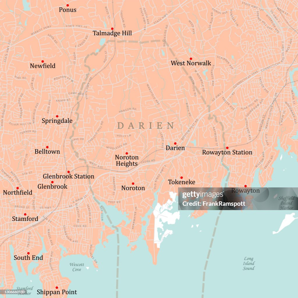 CT Fairfield Darien Vector Road Map