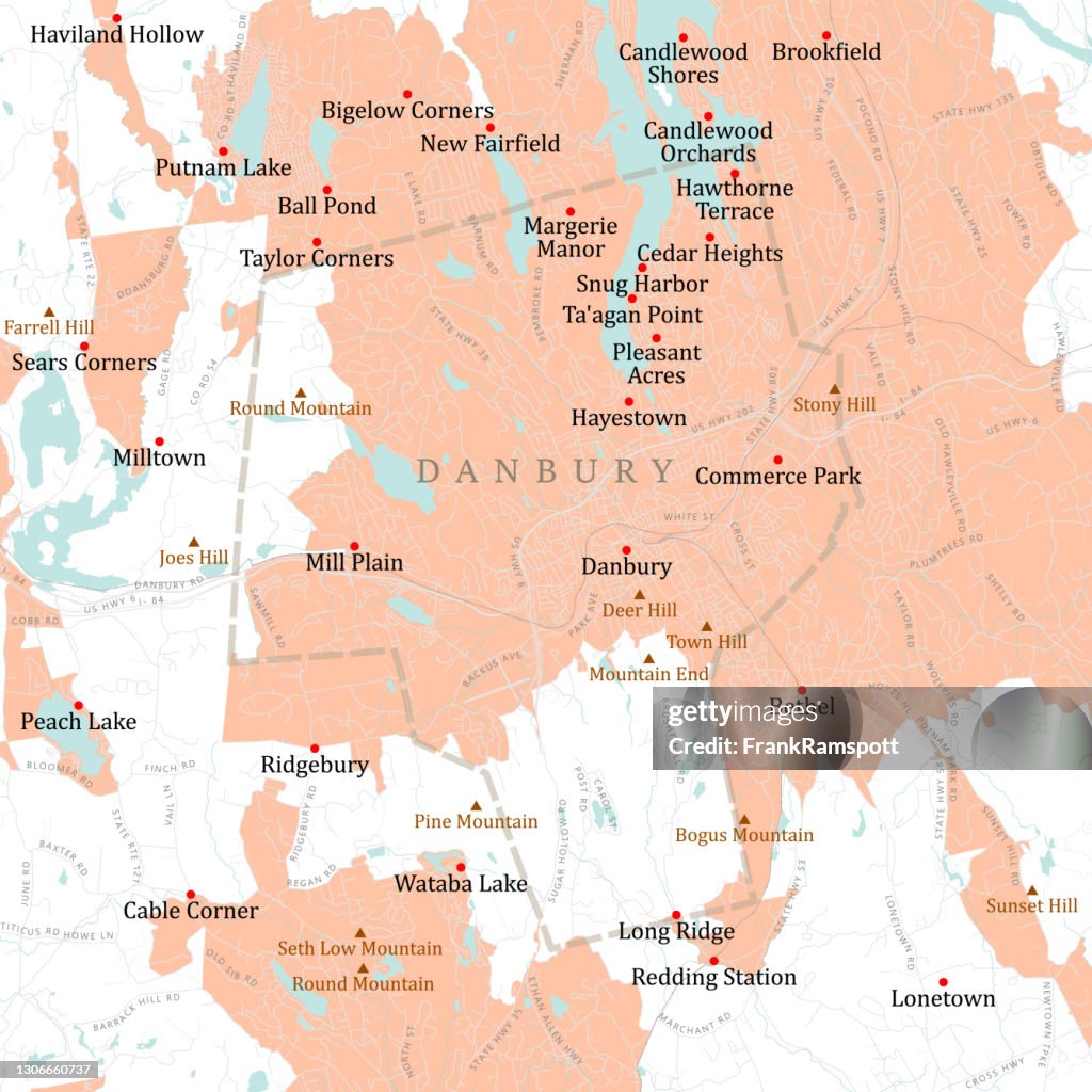 CT Fairfield Danbury Vector Road Map