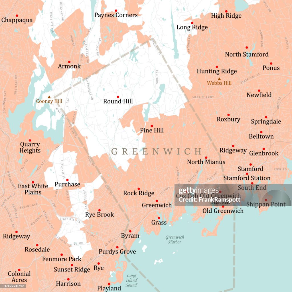 CT Fairfield Greenwich Vector Road Map