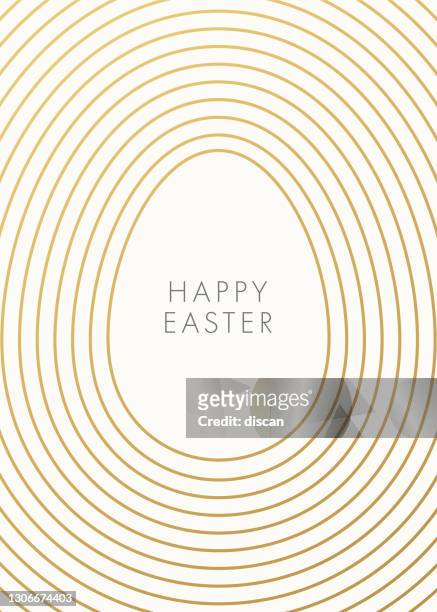 easter greeting card with golden outline egg on white background. - easter egg stock illustrations