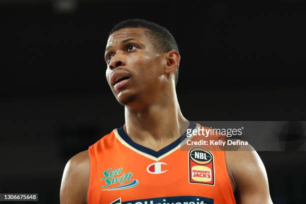 Scott Machado of the Taipans looks on during the NBL Cup match between the Cairns Taipans and the South East Melbourne Phoenix at John Cain Arena on...