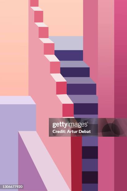illustration of minimal architecture with colors and stairs in spain. - modern art photos et images de collection