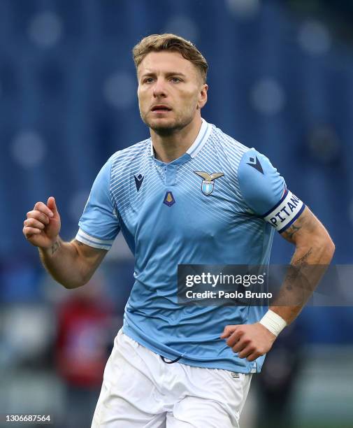 Ciro Immobile of S.S. Lazio in action during the Serie A match between SS Lazio and FC Crotone at Stadio Olimpico on March 12, 2021 in Rome, Italy....