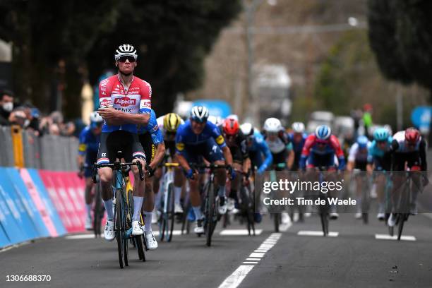 Arrival / Mathieu Van Der Poel of Netherlands and Team Alpecin-Fenix Celebration & Wout Van Aert of Belgium and Team Jumbo - Visma Blue Leader Jersey...