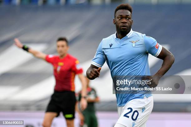 Felipe Caicedo of SS Lazio celebrates a third goal during the Serie A match between SS Lazio and FC Crotone at Stadio Olimpico on March 12, 2021 in...