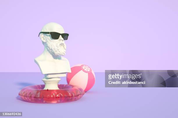 bust sculpture with sunglasses, summer holiday background - crazy holiday models stock pictures, royalty-free photos & images